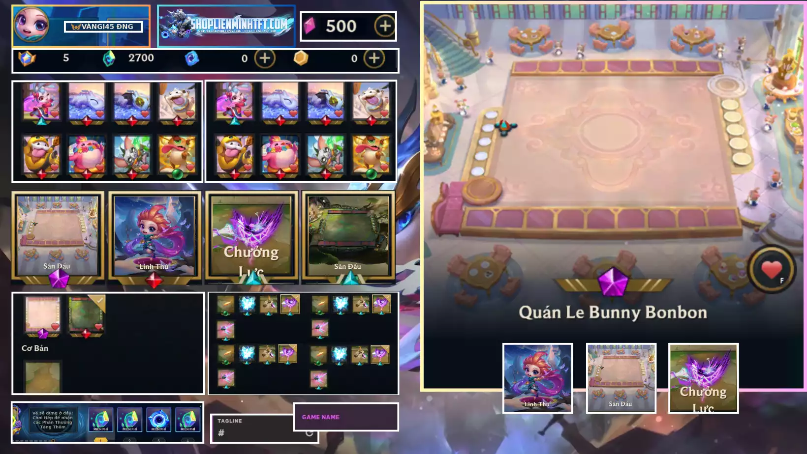 Sàn Quán Le Bunny Bon Bon - Tí Nị - Chưởng  Đầy Đủ - Dư 5Huy Chương 2k7 Pha Lê - Rank Vàng 1 - Còn Đổi Tên